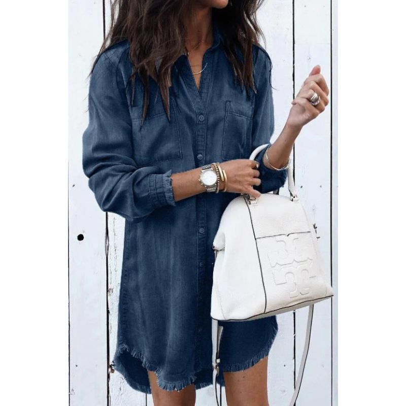 Ingrid - Trendy denimskjortekjole med løs pasform