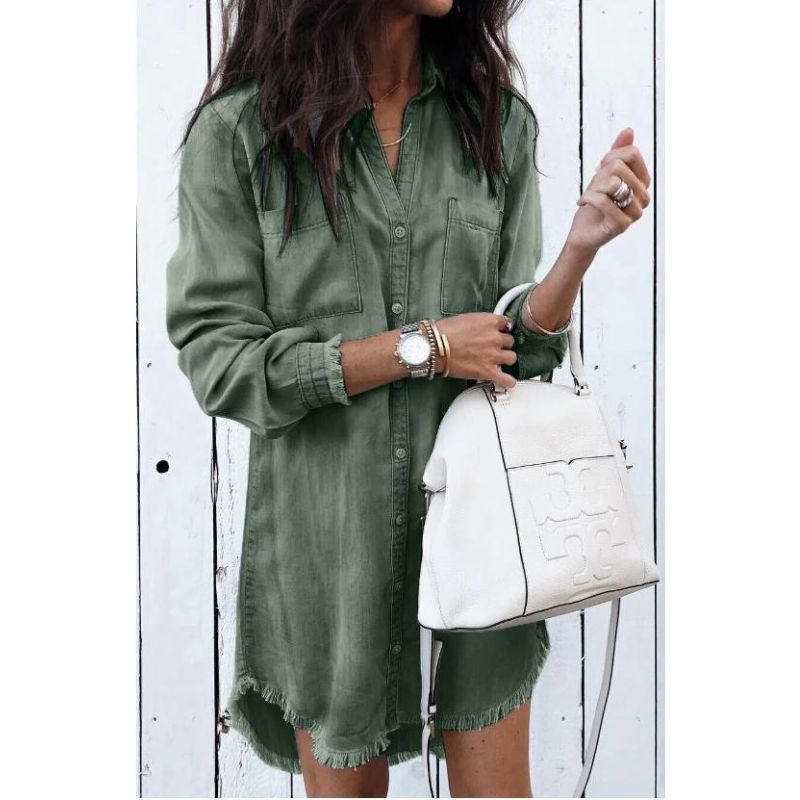 Ingrid - Trendy denimskjortekjole med løs pasform