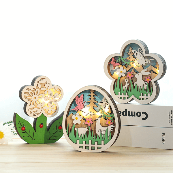 EasterGlow – Oplyste lagdelte udskårne kaninfigurer med bløde LED-accenter