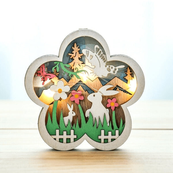 EasterGlow – Oplyste lagdelte udskårne kaninfigurer med bløde LED-accenter