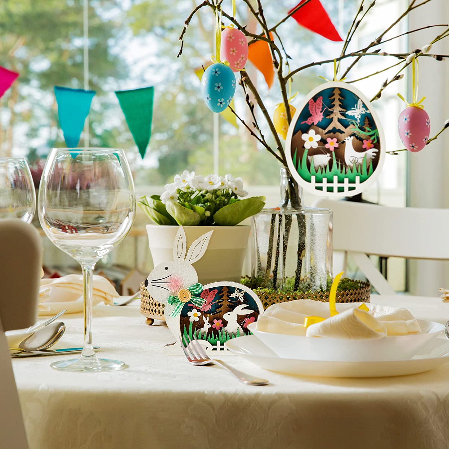 EasterGlow – Oplyste lagdelte udskårne kaninfigurer med bløde LED-accenter