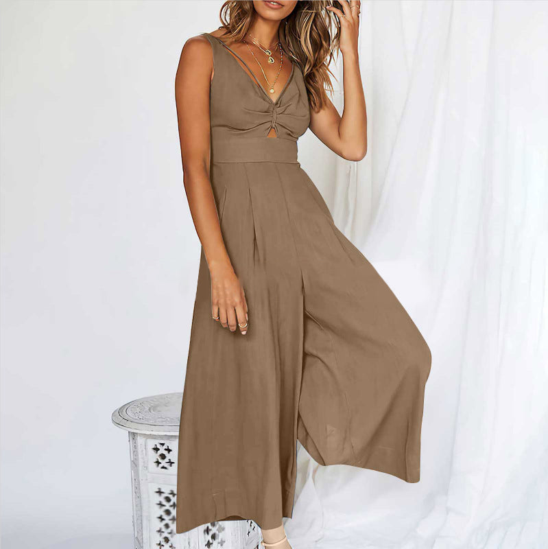 Sanne - Jumpsuit med vidde ben med V-hals