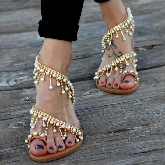 Thea - Flat Pearl Comfortable String Pearl Hjemmesko