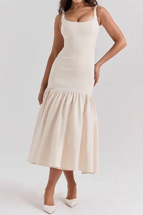 Sienna | U-hals ærmeløs flæse Bodycon Midi-kjole