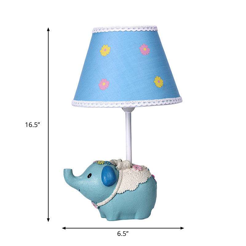 Elebloom – Bordlampe med kjegle for barn med blomstermønster og elefantsokkel