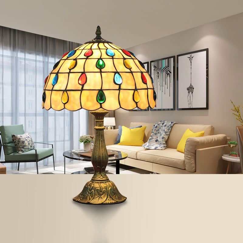 OpalGlow - Wide Shell Paraply Skrivebordslampe med Teardrop smykker
