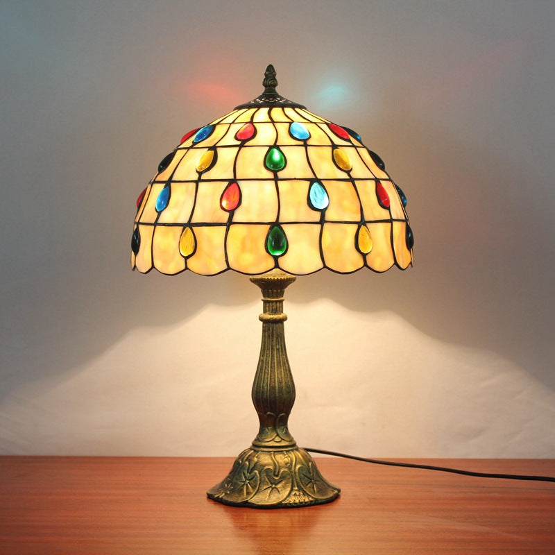 OpalGlow - Wide Shell Paraply Skrivebordslampe med Teardrop smykker