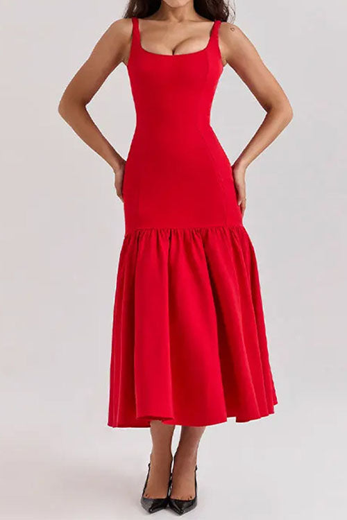 Sienna | U-hals ærmeløs flæse Bodycon Midi-kjole