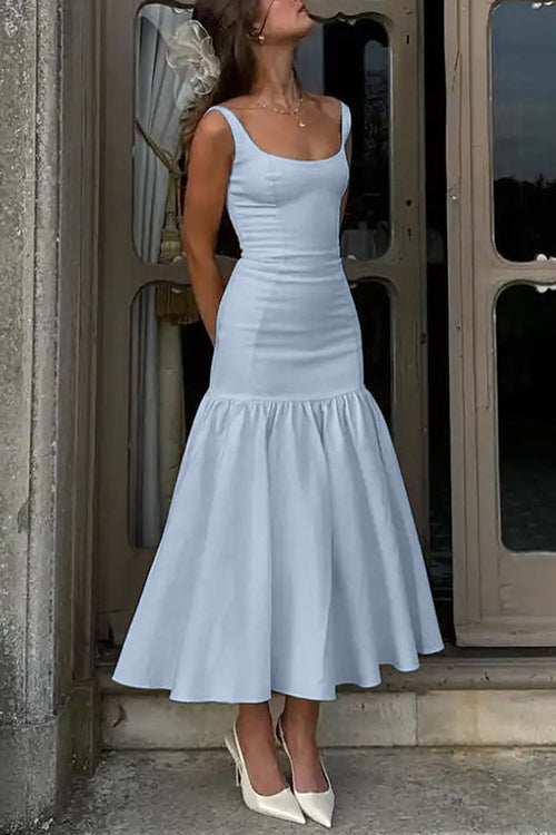 Sienna | U-hals ærmeløs flæse Bodycon Midi-kjole