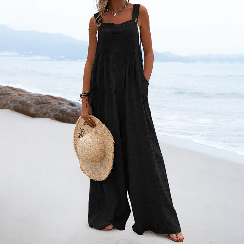 Mathilde - Ensfarvet jumpsuit med brede ben