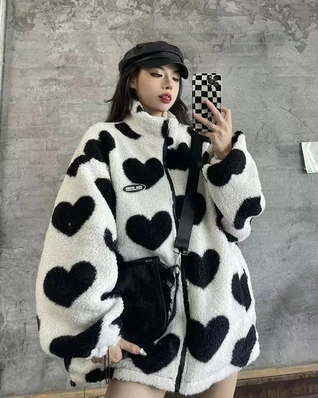 Benedikte - Hjerteprint Dobbeltsidet afslappet jakke