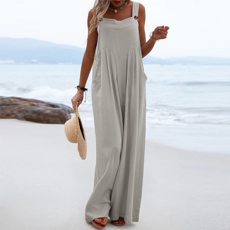 Mathilde - Ensfarvet jumpsuit med brede ben