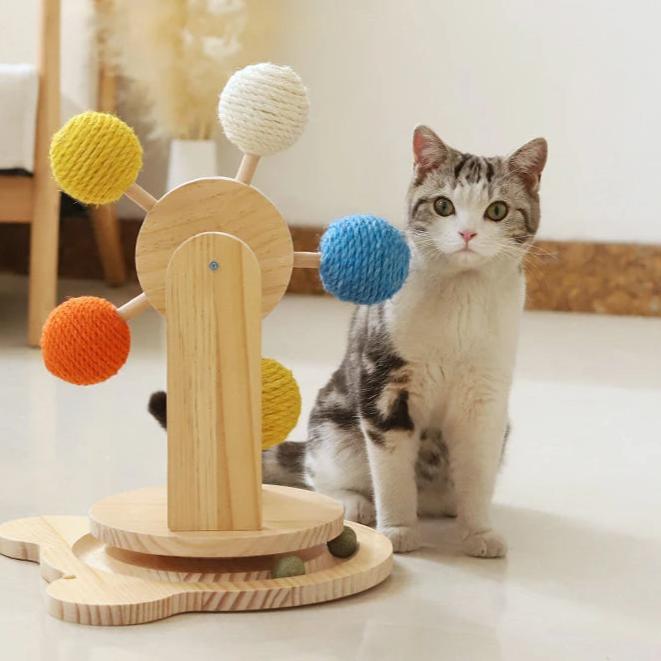 Spin & Scratch Tower - Multifunktionel kattekradsestolpe med pariserhjul