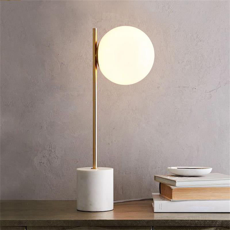 Aurelia | Moderne hvid glas sfærisk bordlampe med marmor base