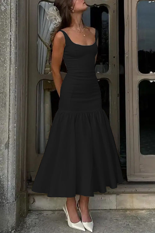 Sienna | U-hals ærmeløs flæse Bodycon Midi-kjole