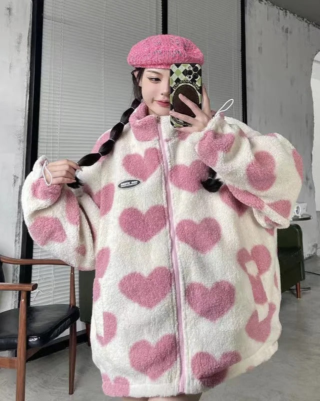 Benedikte - Hjerteprint Dobbeltsidet afslappet jakke