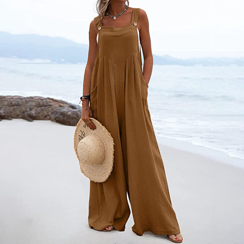 Mathilde - Ensfarvet jumpsuit med brede ben