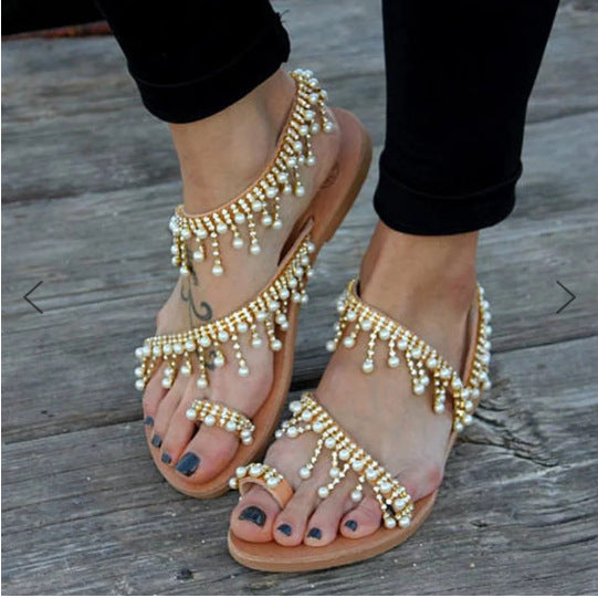 Thea - Flat Pearl Comfortable String Pearl Hjemmesko