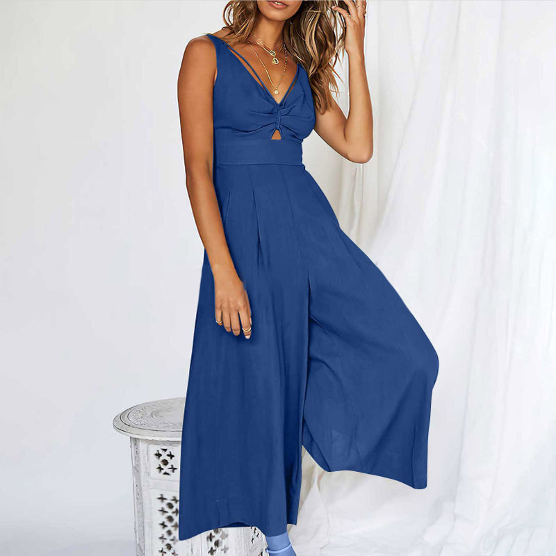 Sanne - Jumpsuit med vidde ben med V-hals