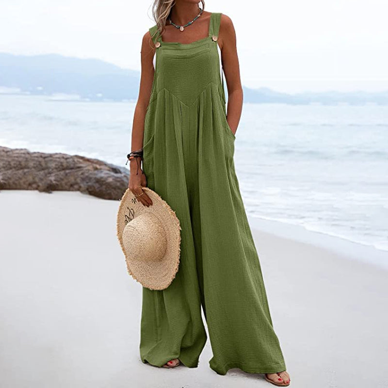 Mathilde - Ensfarvet jumpsuit med brede ben