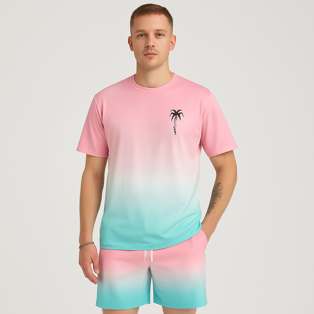 Herre sommer casual sæt – korte ærmer, rund hals og shorts med 3D HD digitalt print
