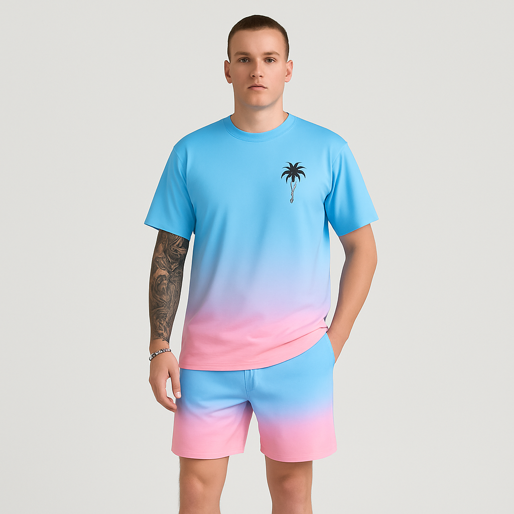 Herre sommer casual sæt – korte ærmer, rund hals og shorts med 3D HD digitalt print
