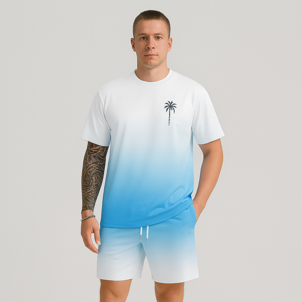 Herre sommer casual sæt – korte ærmer, rund hals og shorts med 3D HD digitalt print