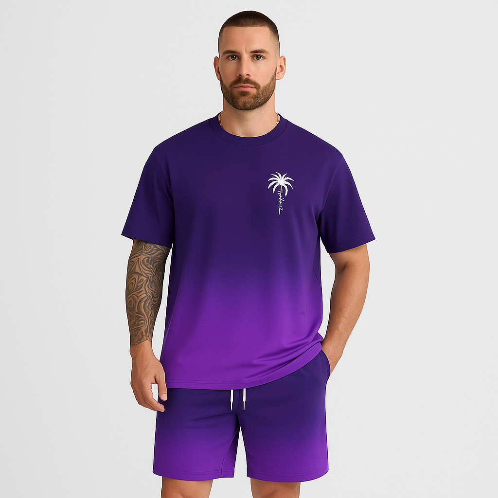 Herre sommer casual sæt – korte ærmer, rund hals og shorts med 3D HD digitalt print