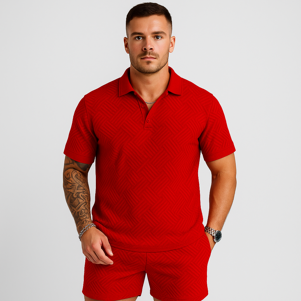 Herre sommer casual sæt – kortærmet poloshirt og matchende shorts
