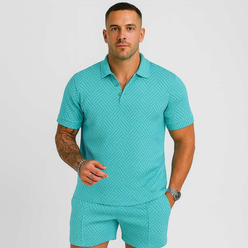 Herre sommer casual sæt – kortærmet poloshirt og matchende shorts