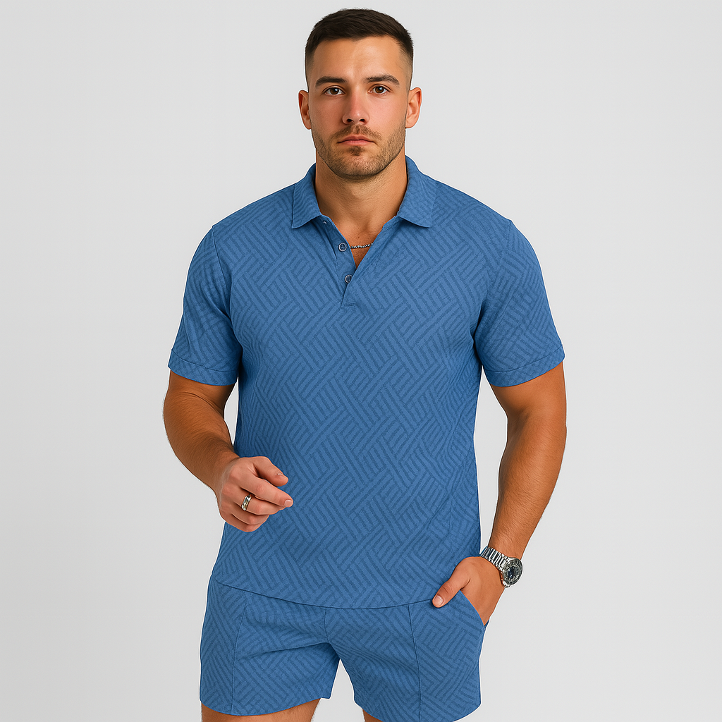 Herre sommer casual sæt – kortærmet poloshirt og matchende shorts