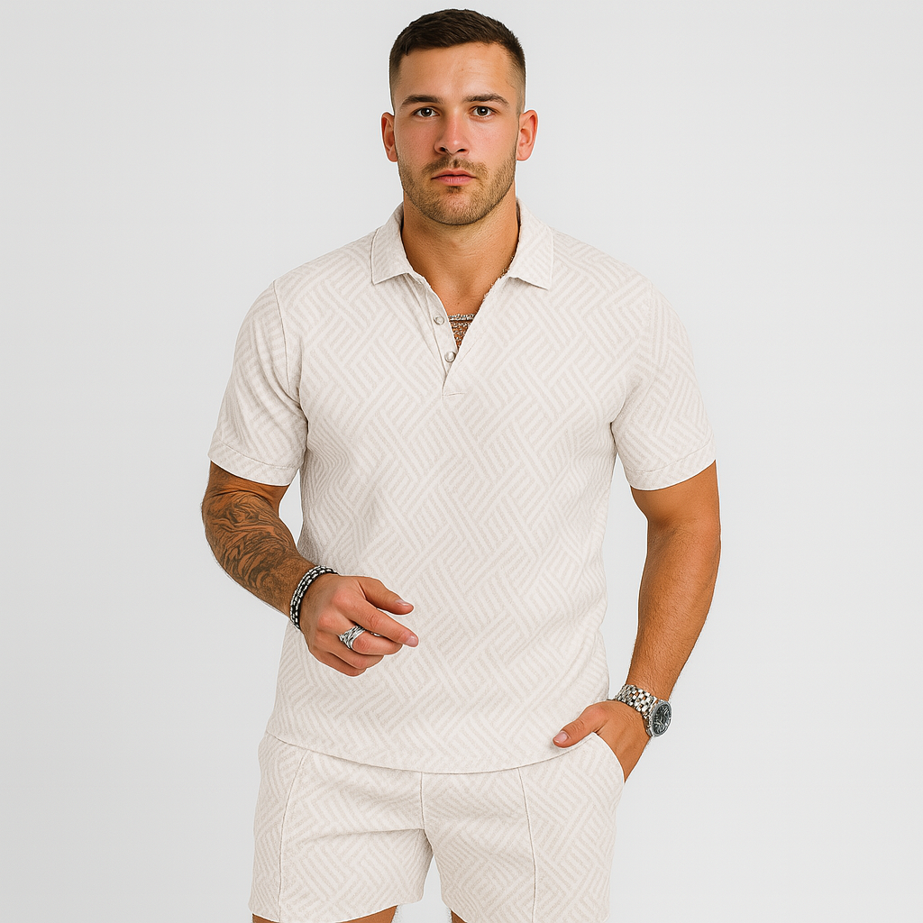 Herre sommer casual sæt – kortærmet poloshirt og matchende shorts