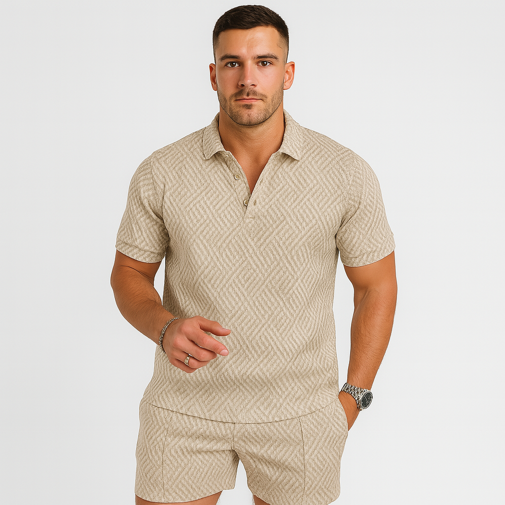 Herre sommer casual sæt – kortærmet poloshirt og matchende shorts