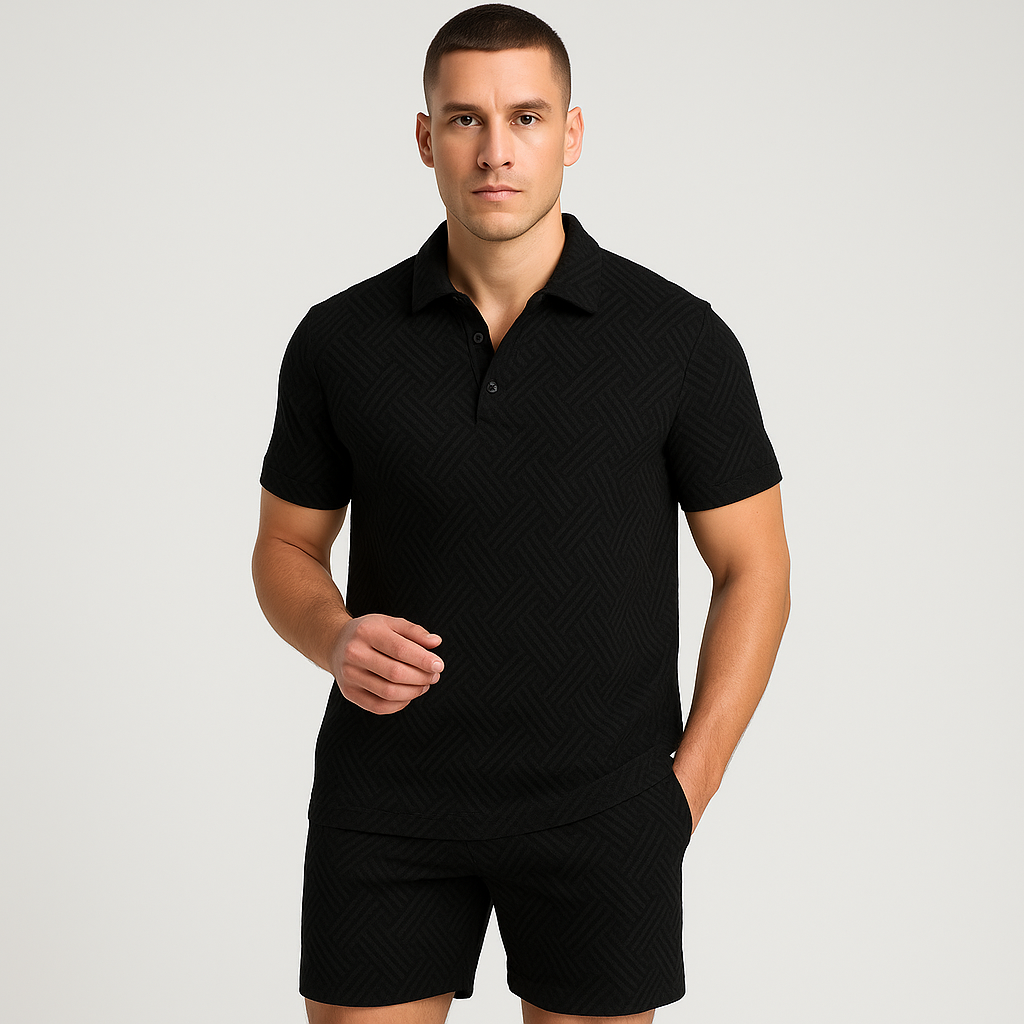 Herre sommer casual sæt – kortærmet poloshirt og matchende shorts