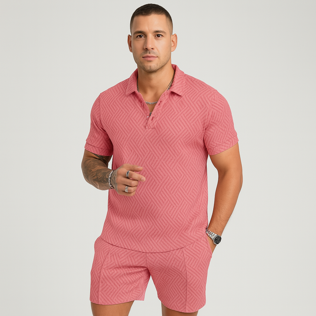 Herre sommer casual sæt – kortærmet poloshirt og matchende shorts