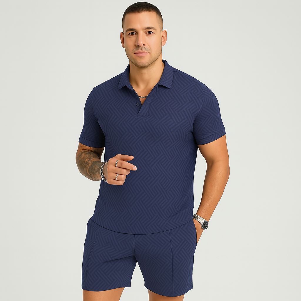 Herre sommer casual sæt – kortærmet poloshirt og matchende shorts