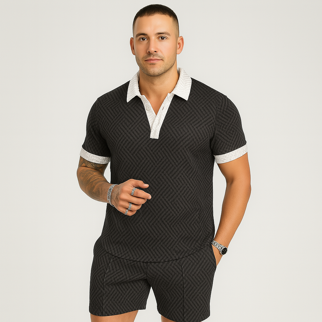 Herre sommer casual sæt – kortærmet poloshirt og matchende shorts