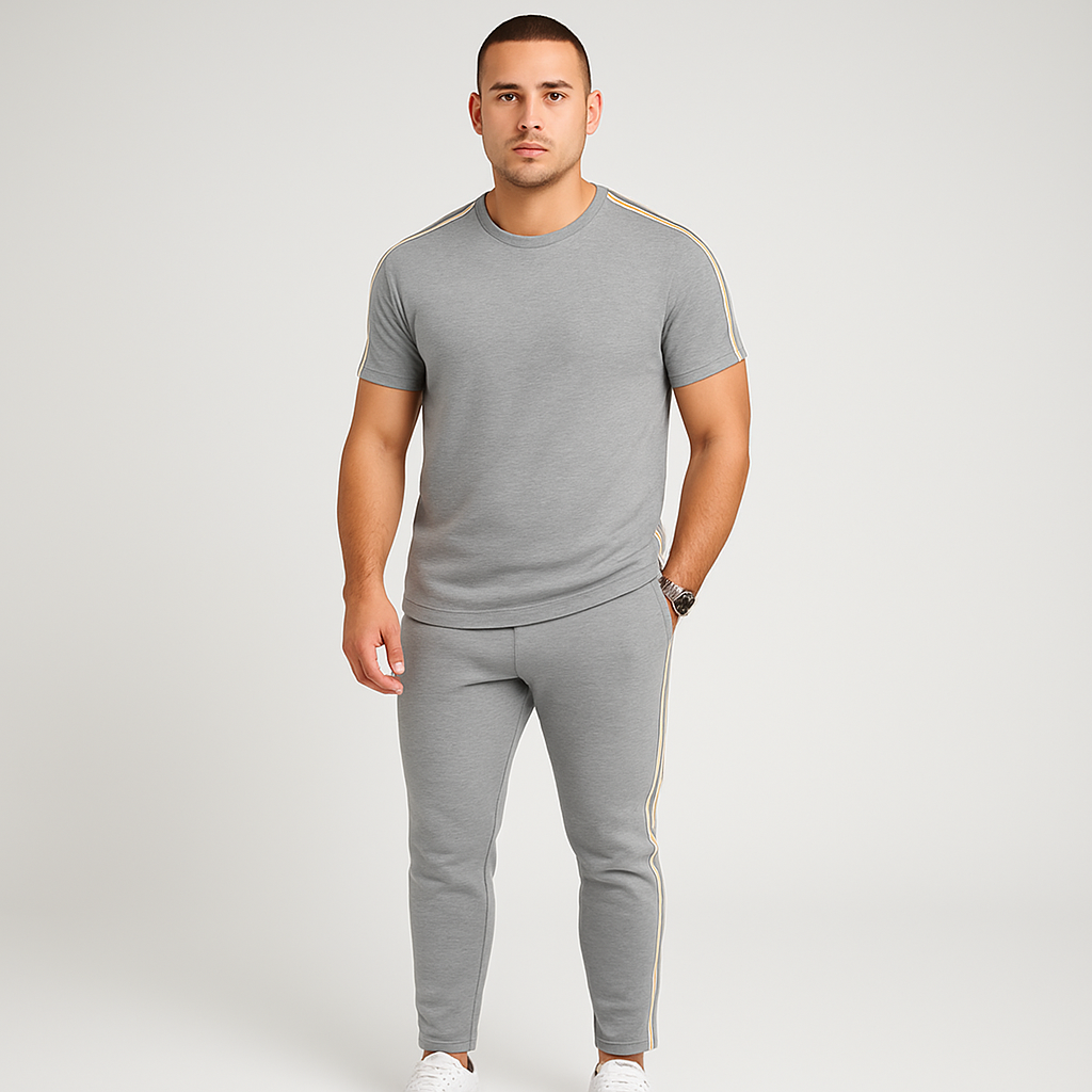 Retro streetwear-sæt til mænd – løs pasform t-shirt med sidestriber og matchende bukser