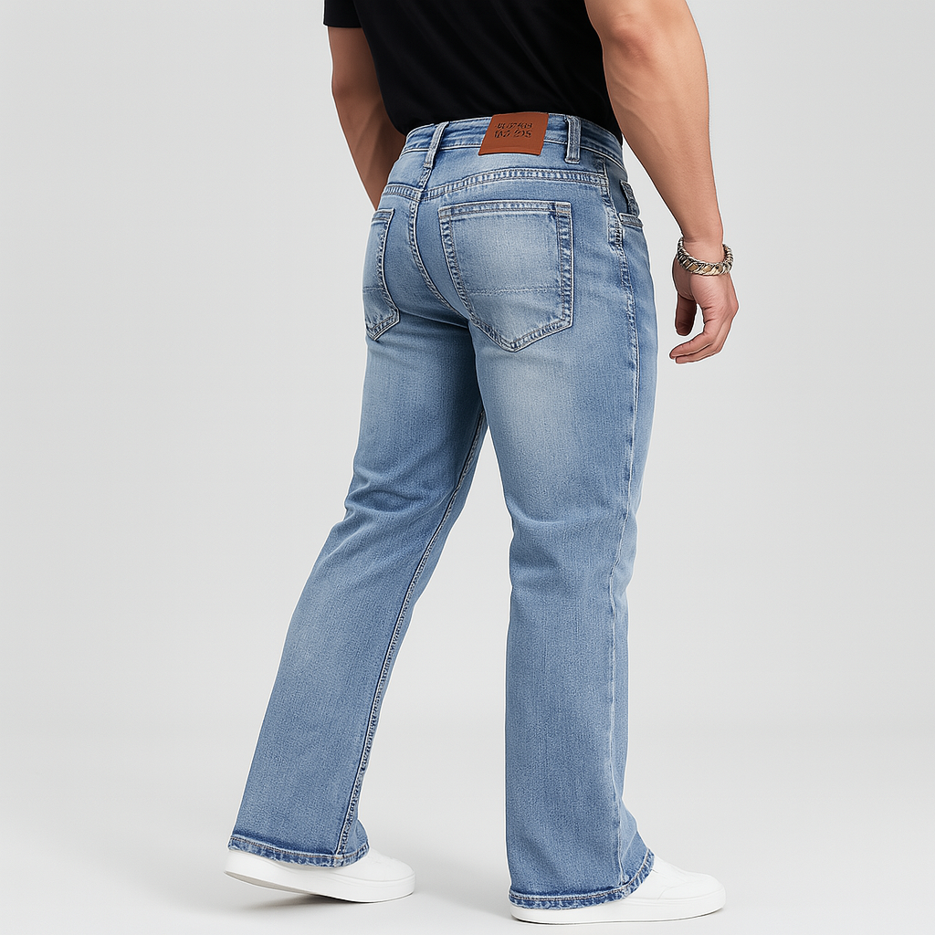 4Legend - Herre Flare Jeans med Broderi – Slim Fit Stretch Denim, Hele Året Rundt