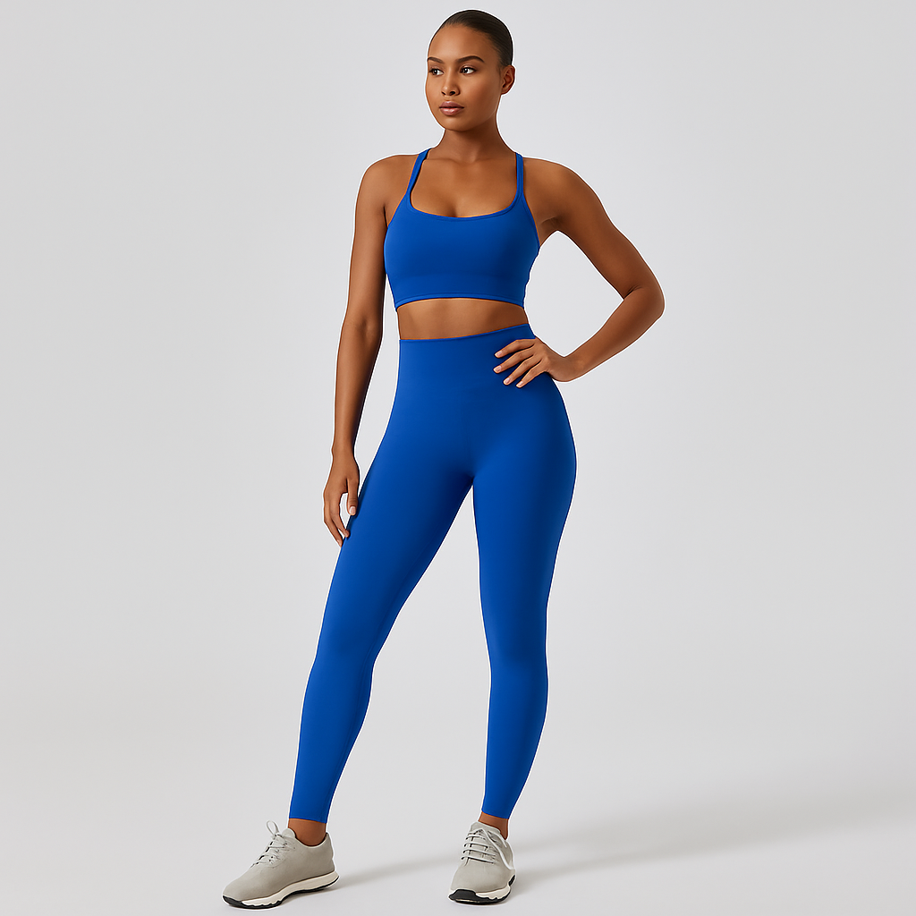 Sømløst yoga- og pilatessæt til kvinder - sports-bh, højtaljede shorts og leggings