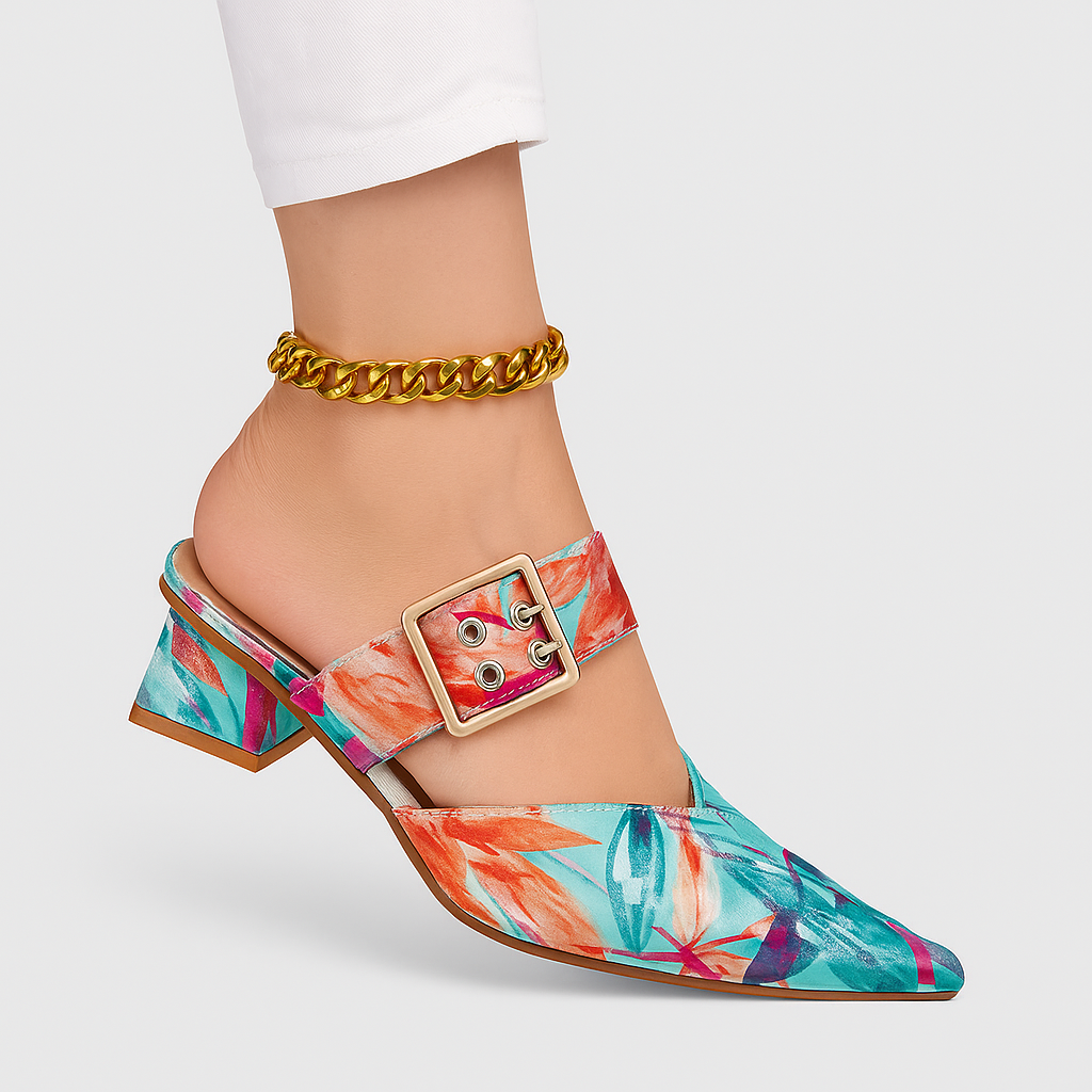 Emilie - Stærke spidse slingback-hæle med ankelrem