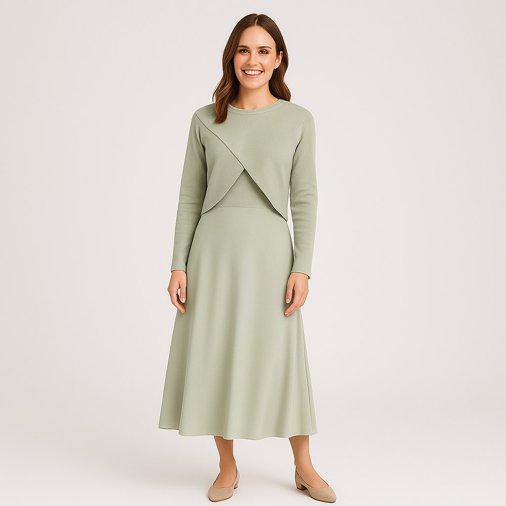 Elegant satinkjole - strikket topkombinationssæt