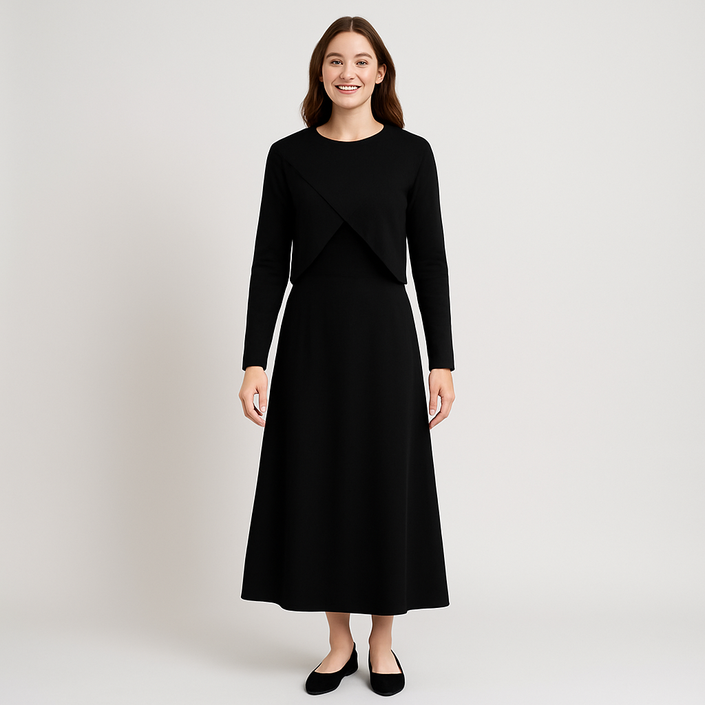 Elegant satinkjole - strikket topkombinationssæt