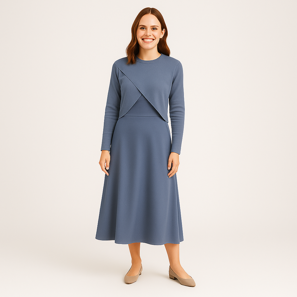 Elegant satinkjole - strikket topkombinationssæt