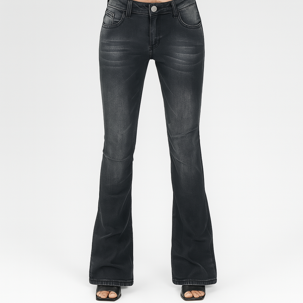 Sophia – Lavtaljede bootcut-jeans med svajer til kvinder i ensfarvet stretchdenim