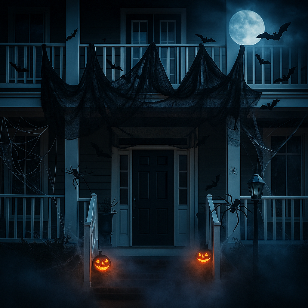PhantomWeb Halloween Edderkoppespind – Sort Polyester til indendørs og udendørs brug