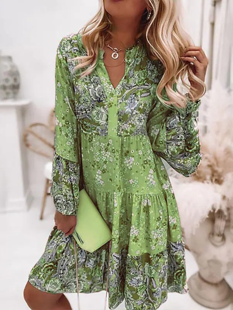 Julia - Elegant V-hals kjole med blomsterprint