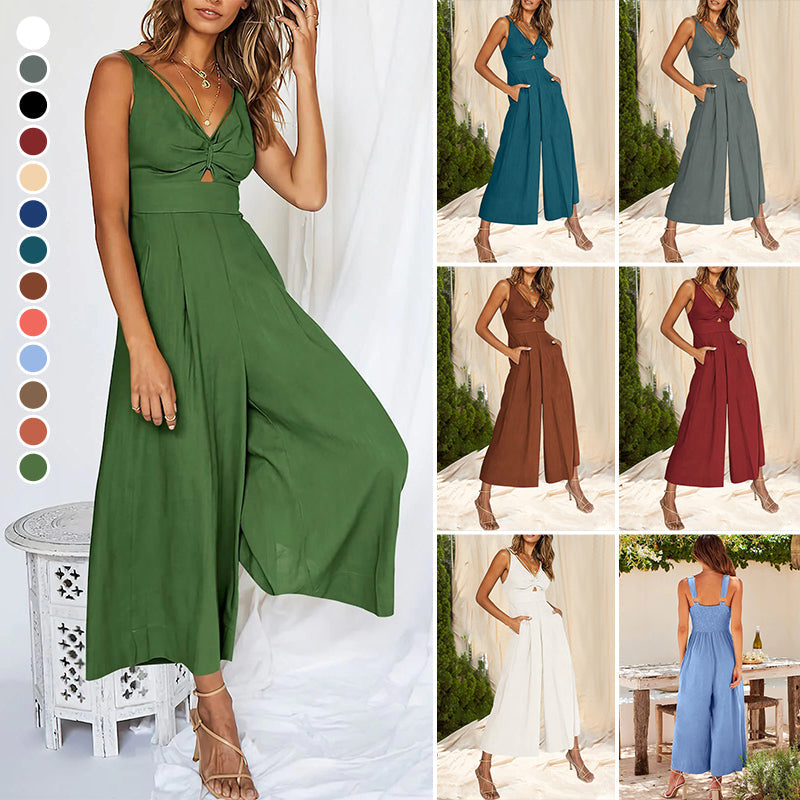 Sanne - Jumpsuit med vidde ben med V-hals