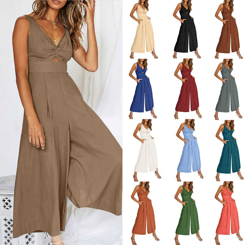 Sanne - Jumpsuit med vidde ben med V-hals