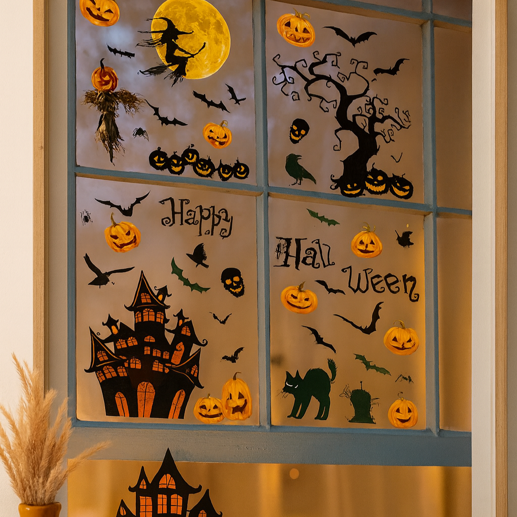 Gloomora | Halloween vinduesklistermærkesæt med flagermus og skeletter